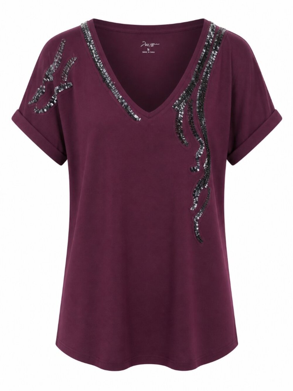 Motto Embellished Oversized Boho Artsy Short Sleeve t shirt Burgundy size Small